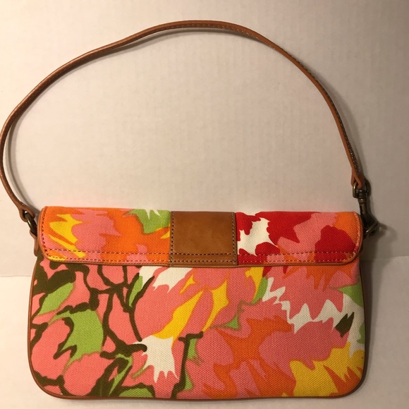 J. Crew Floral Cotton/Leather Handbag Pink/Orange - Picture 2 of 6